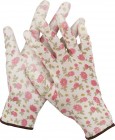 Перчатки GRINDA садовые, прозрачное PU покрытие, 13 класс вязки, бело-розовые, размер L в Хабаровскe