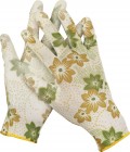Перчатки GRINDA садовые, прозрачное PU покрытие, 13 класс вязки, бело-зеленые, размер L в Хабаровскe